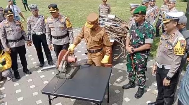 15.500 Knalpot Brong Dimusnahkan Polresta Banyumas Jelang Pemilu 2024